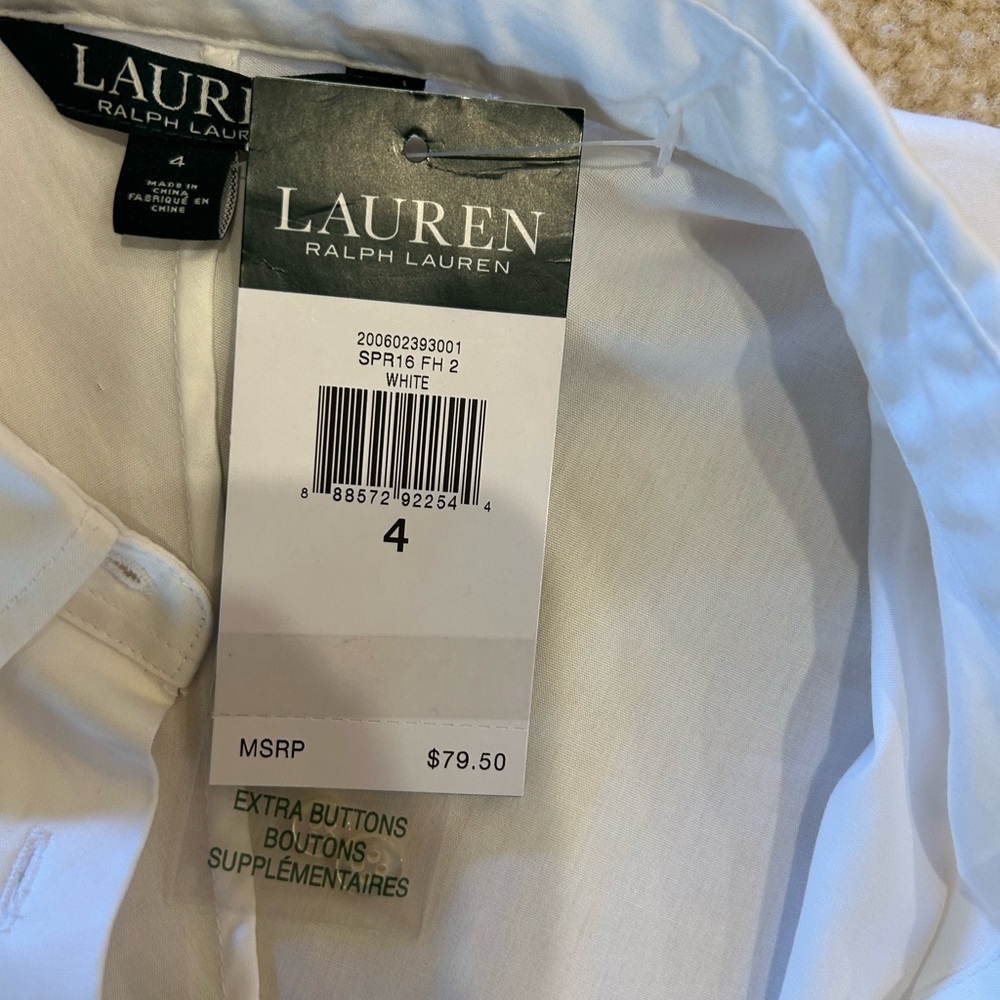 Lauren Ralph Lauren Elegant White Blouse NWT size 4 - Picture 5 of 6
